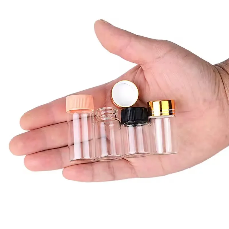 600pcs Dia 22mm Transparent Glass perfume Spice Bottles with White/Black/Pink Plastic Screw Cap Tiny Jar Vials DIY Craft