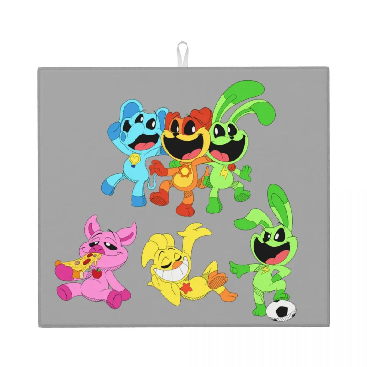 Custom Fast Dry Colorful Smiling Big Mouth Critters Group Drying Pads Microfiber Scarry Animated Game Drainer Mats for Kitchen