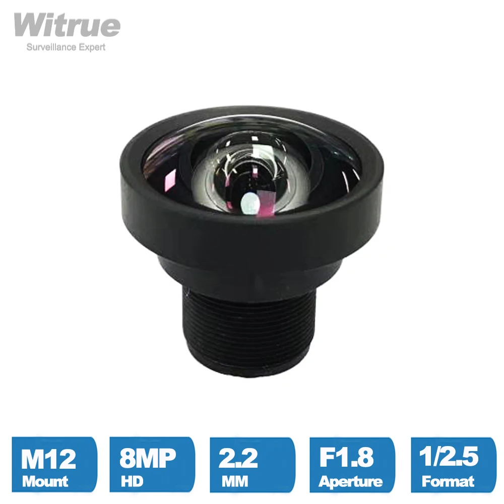 Witrue 8MP 2.2mm CCTV Lens 1/2.5 Inch IR No-Distortion F1.8 M12 Mount with 650nm IR filter for AHD IP Camera