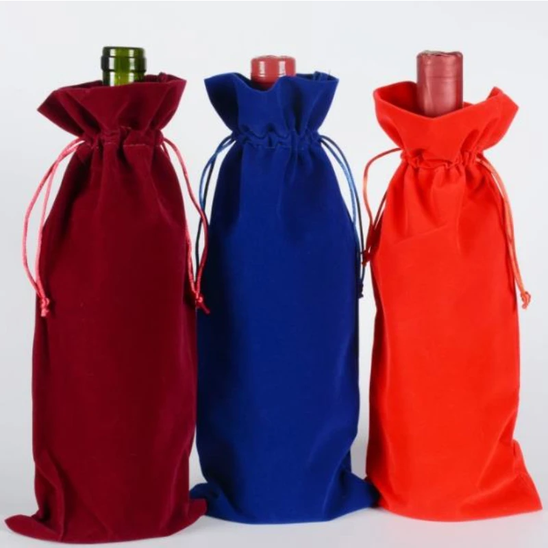 Wholesale Velvet Wine Bottle Covers Flannel Champagne Blind Wine Bottle Gift Bags Wedding Party Bomboniere 300pcs 15x37cm