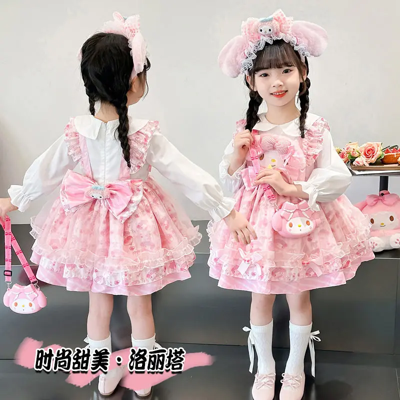 

Sanrio Kawaii Girls Princess Lolita Dress My Melody Fashion Dress Spring and Autumn Girls Cartoon Print Skirt Birthday Present