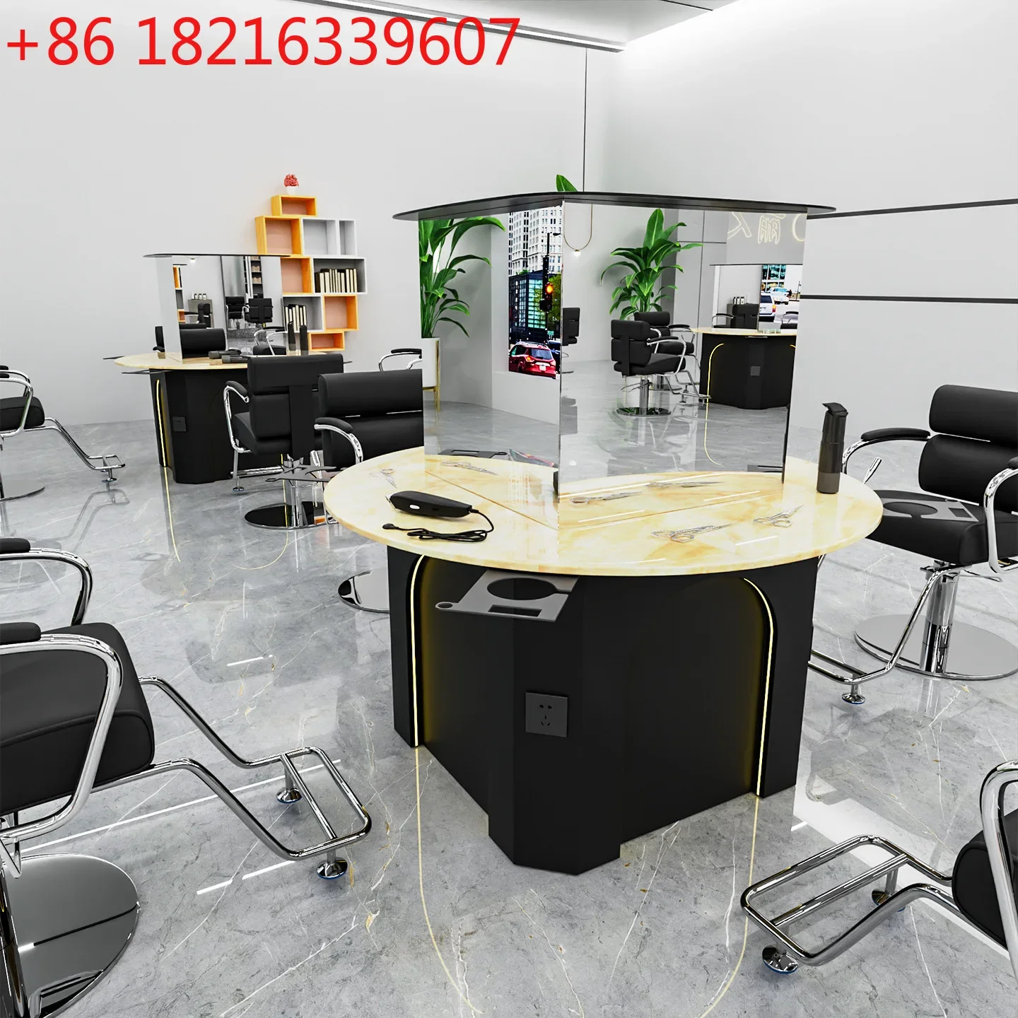 Special telescopic table four-sided four-position makeup mirror electric lifting hairdressing mirror table perm, dyeing