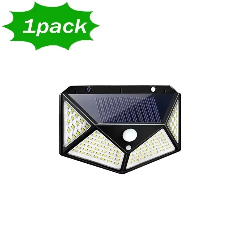 100 LED 태양광 벽 램프, 모션 센서 포함, 4 면 발광, 야외 정원 안뜰 방수 벽 조명, 1 ~ 12 개