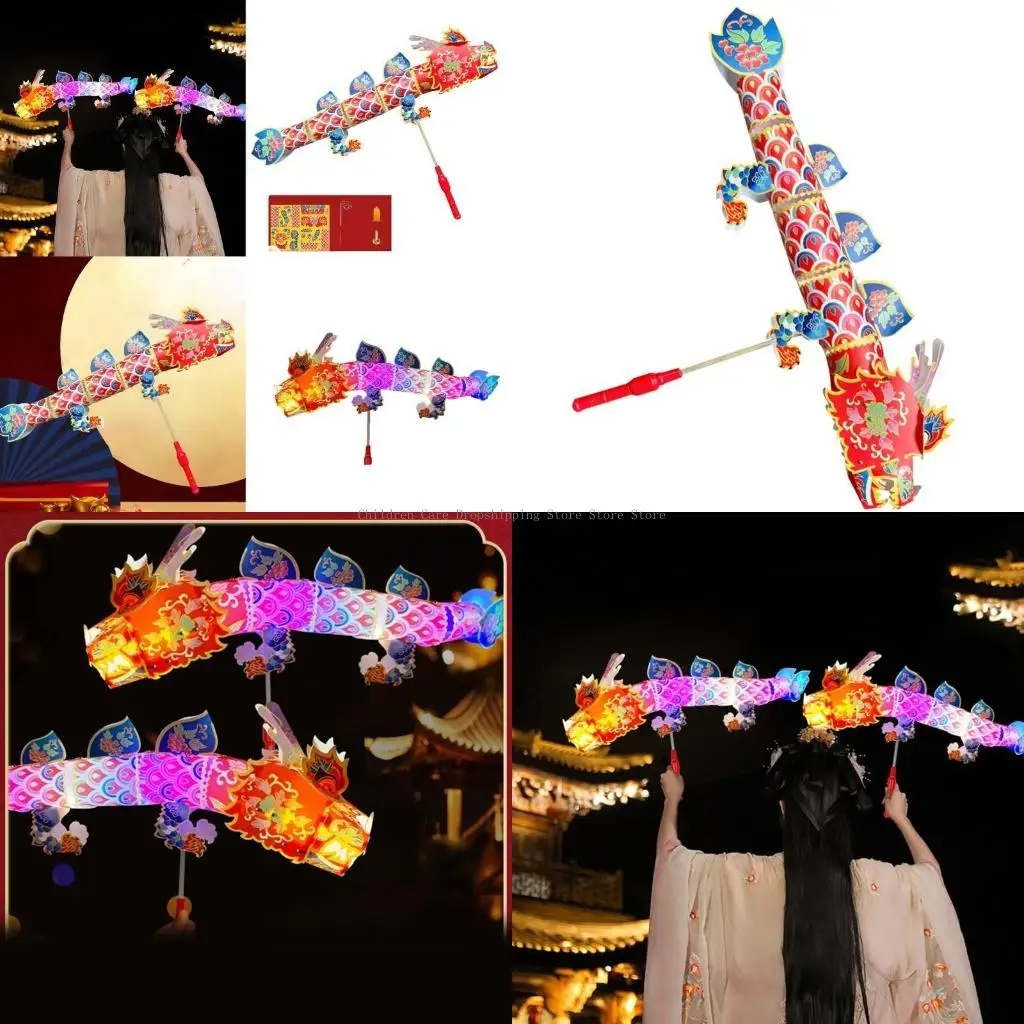 

Paper Dragon Craft Light Kits for Kids Chinese New Year Party Props Paper Dragon Handmade Material Bag Festive Decors