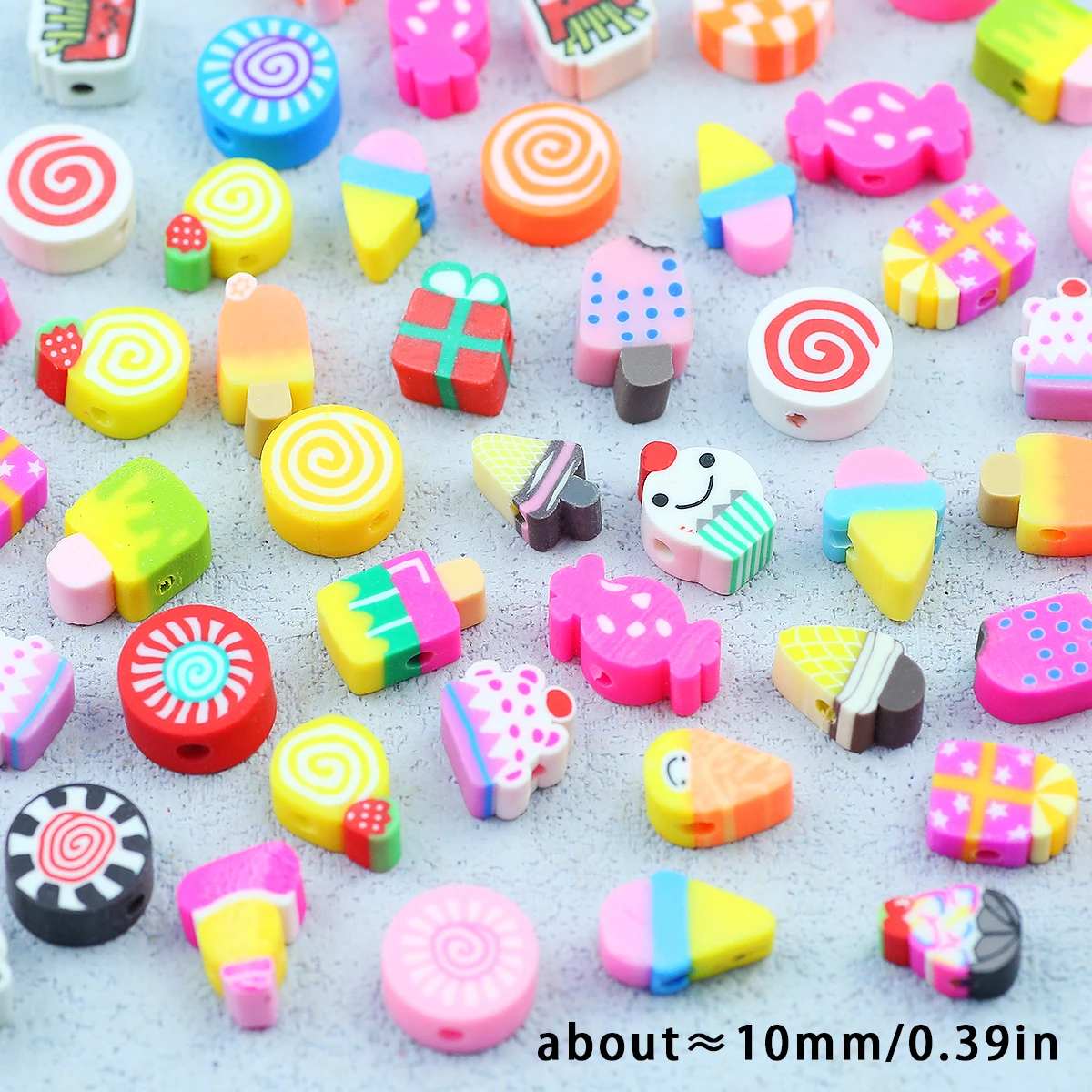 Mixed Multistyle Candy Polymer Clay Colorful Spacer Loose Beads 10mm For Jewelry Making DIY Cell Phone Chain Bracelet Accessorie