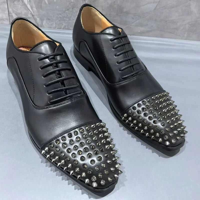 

Italy Fashion Men Formal Shoes Black Oxford Leather Shoes Luxury Lace-up Rivet Mens Shoes Dress Shoes