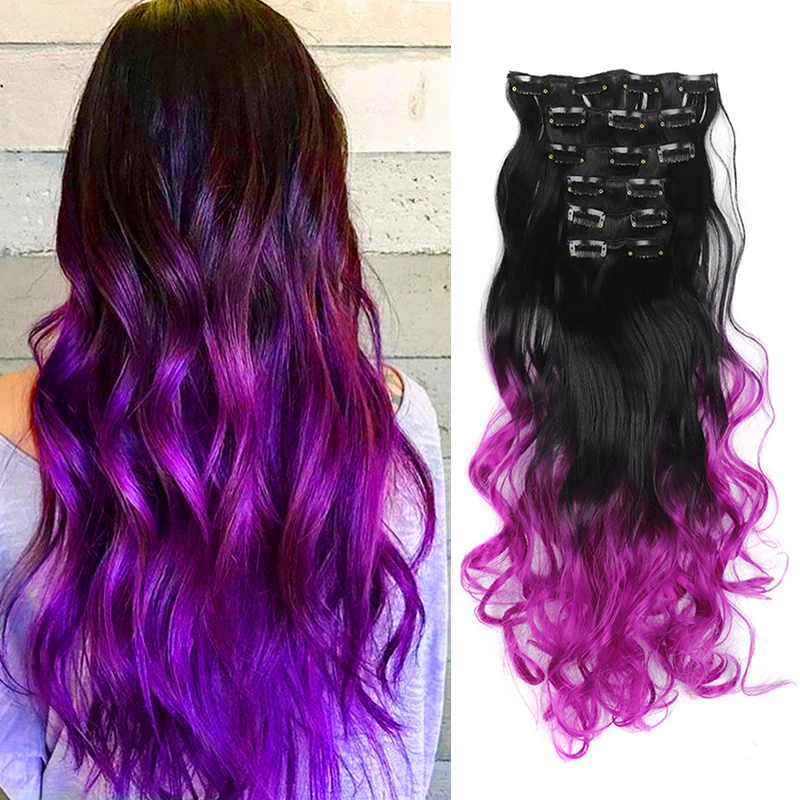 

Synthetic Clips On Hair Extension 20inch Natural Curly Hairpiece Color Straight Heat Resistant Fiber 16 Clip In 6Sets Hairpieces