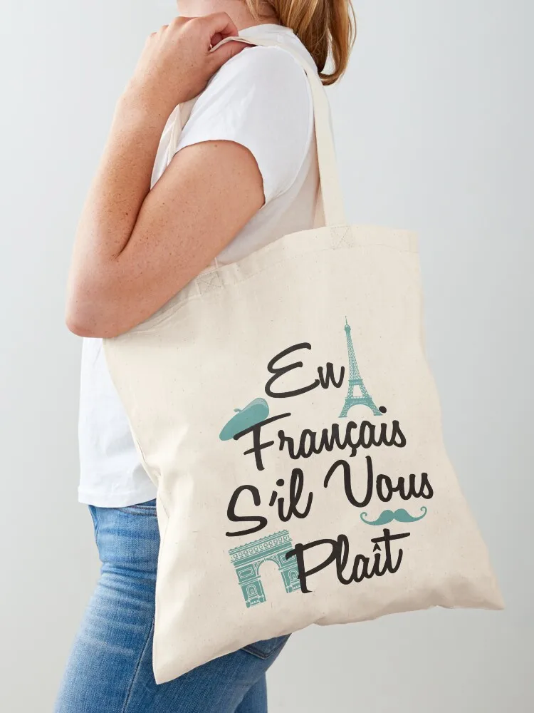 

En Francais S'il Vous Plait French Language Tote Bag female bag shopping bags foldable canvas bags tote bags aesthetic