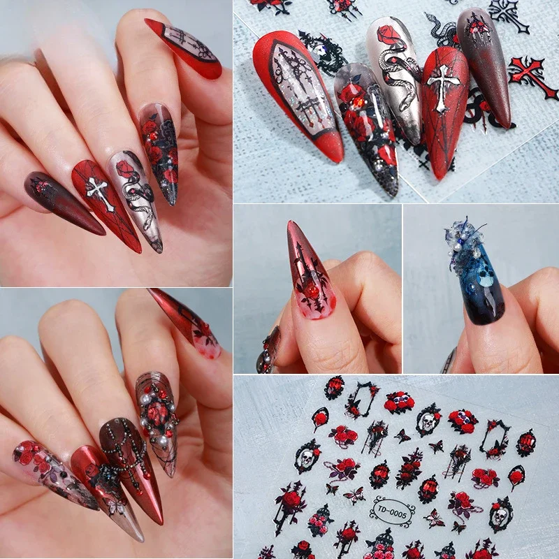 3d Halloween Gothic Design Nail Art Stickers Zwarte Kat Ghost Spider Web Design Nail Kleefstickers Tattoo Decoraties Manicure