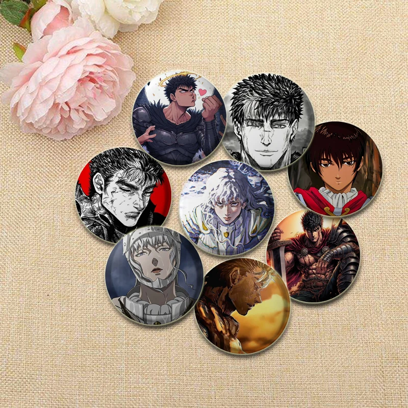 Guts and Griffith Anime Brooches for Clothes Cartoon Badges on Backpack Round Alloy Lapel Pins Jewelry Accessories Gifts