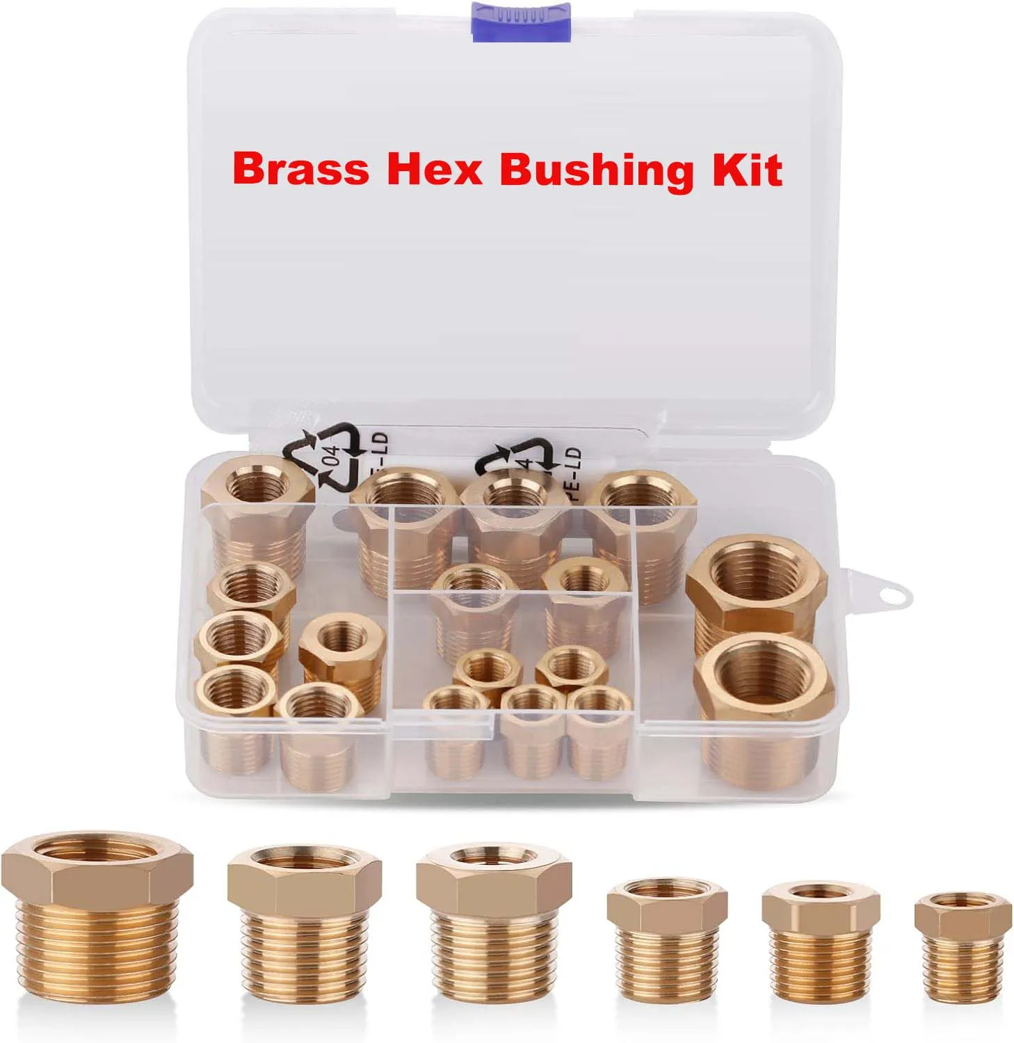 12PCS Brass Hex Bushing Kit Brass Fittings Assortment Reducer Pipe Fittings Adapter Fitting 1/4