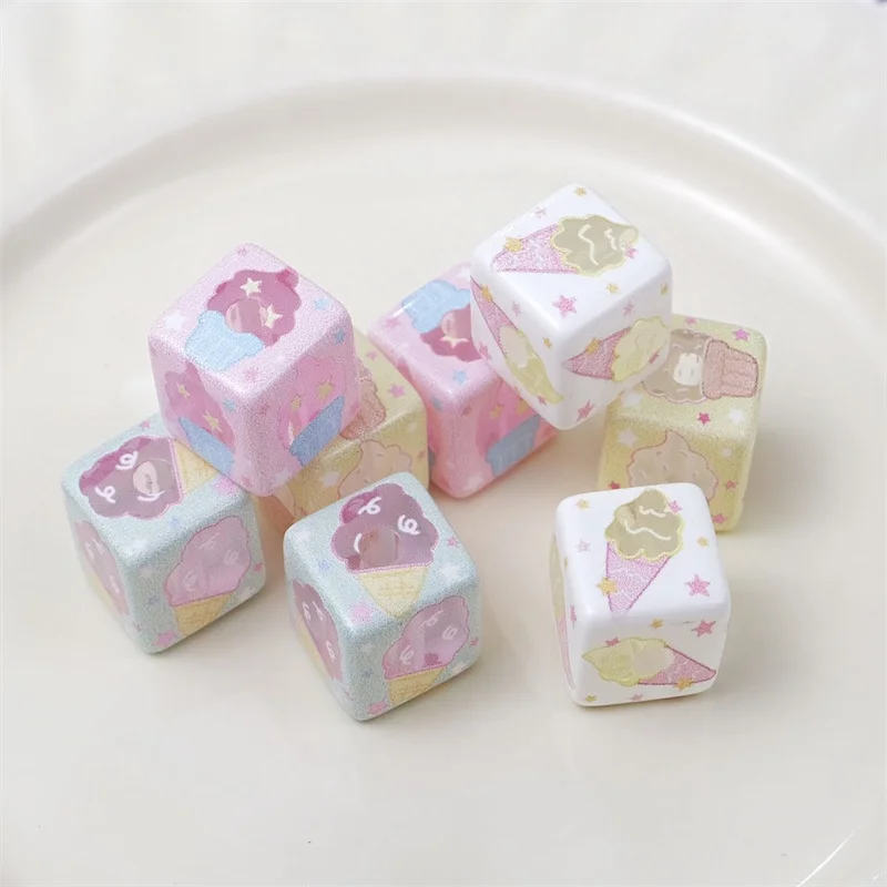 New arrived 50pcs/lot 14mm color Ice cream pattern print geometry square shape resin beads diy jewelry garment hair accessory