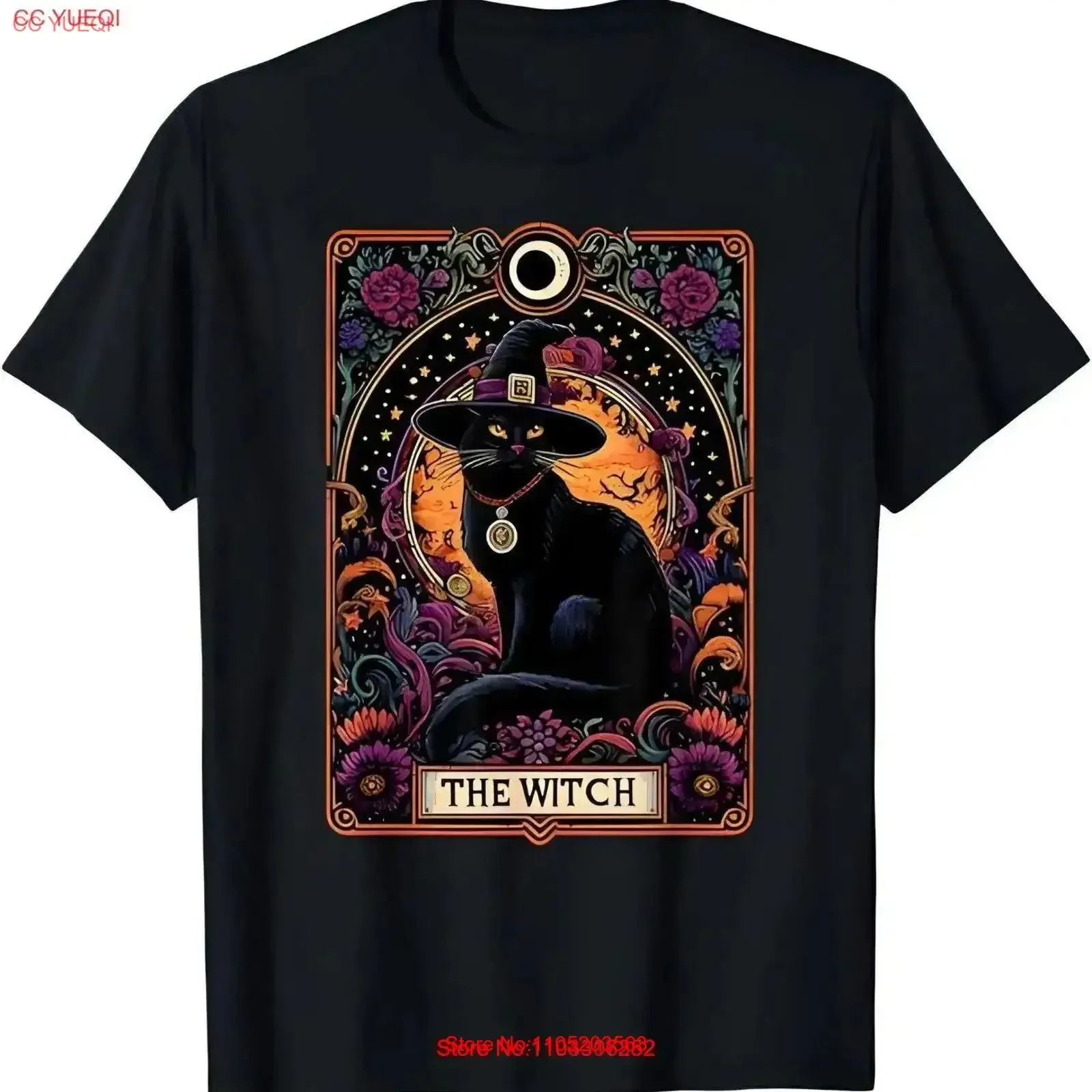 The Witch Cat Tarot Card Halloween Vintage Gothic T Shirt vintage Washed homme designer clothes Casual Breathable Stretched