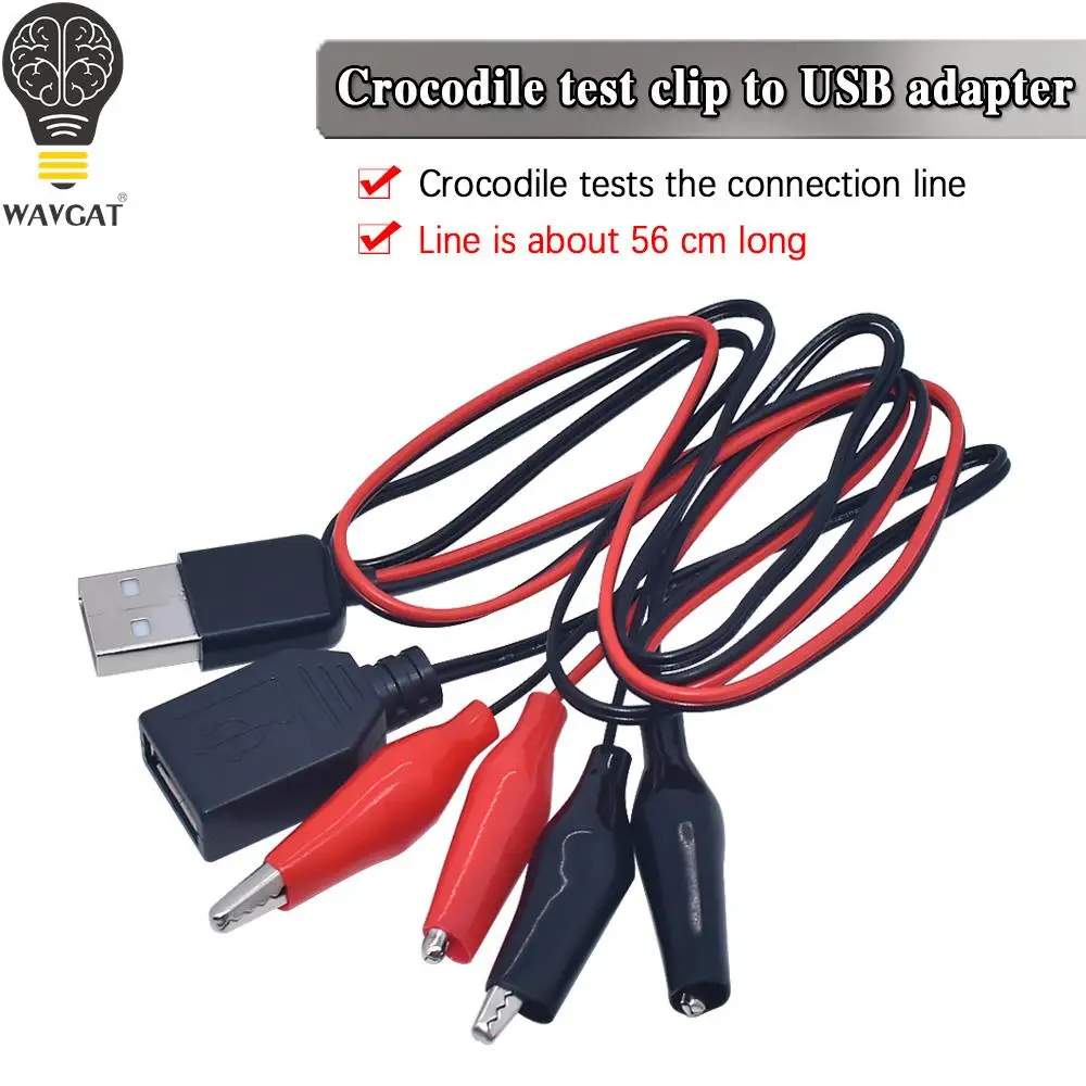 60cm Alligator Test Clips Clamp to USB Male Female Connector Cable Crocodile Electrical Clip Power Supply Extension Wire Adapter