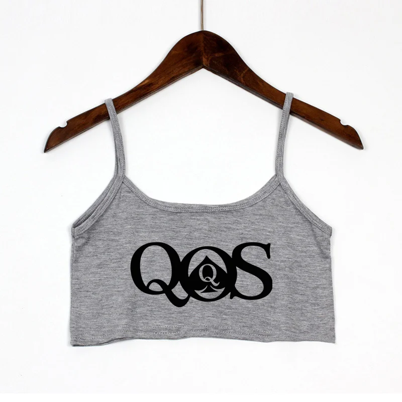 QOS Queen Of Spades Print New Sexy Crop Top Summer Women\'s Sexy Elastic Cotton Camis Sleeveless Short Tank Top Bar Women