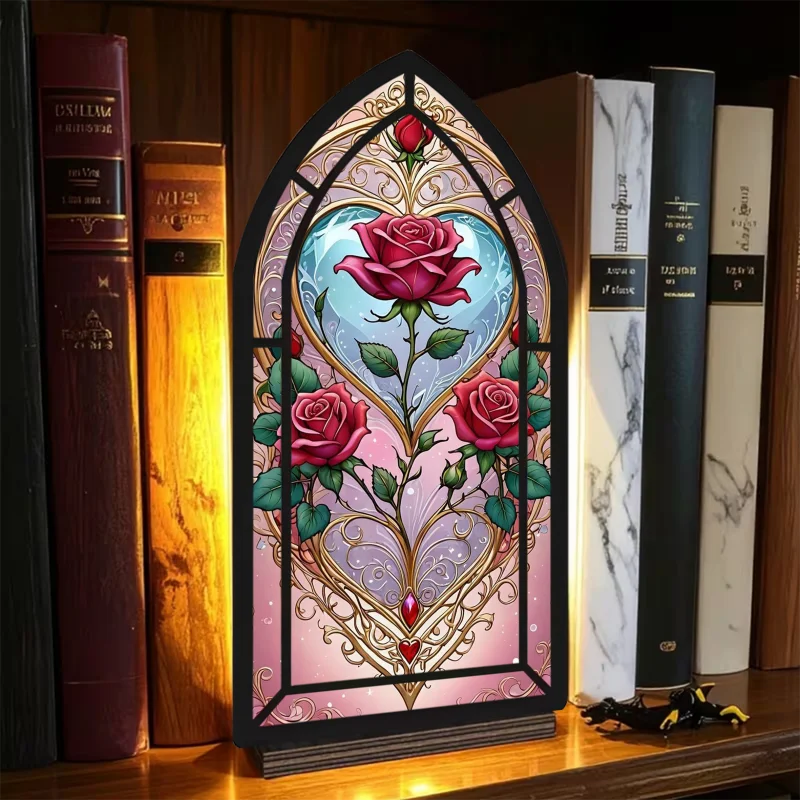 Decoración para rincón de lectura, rosa, adorno de escritorio, candelabro de escritorio, regalo para amantes de los libros.