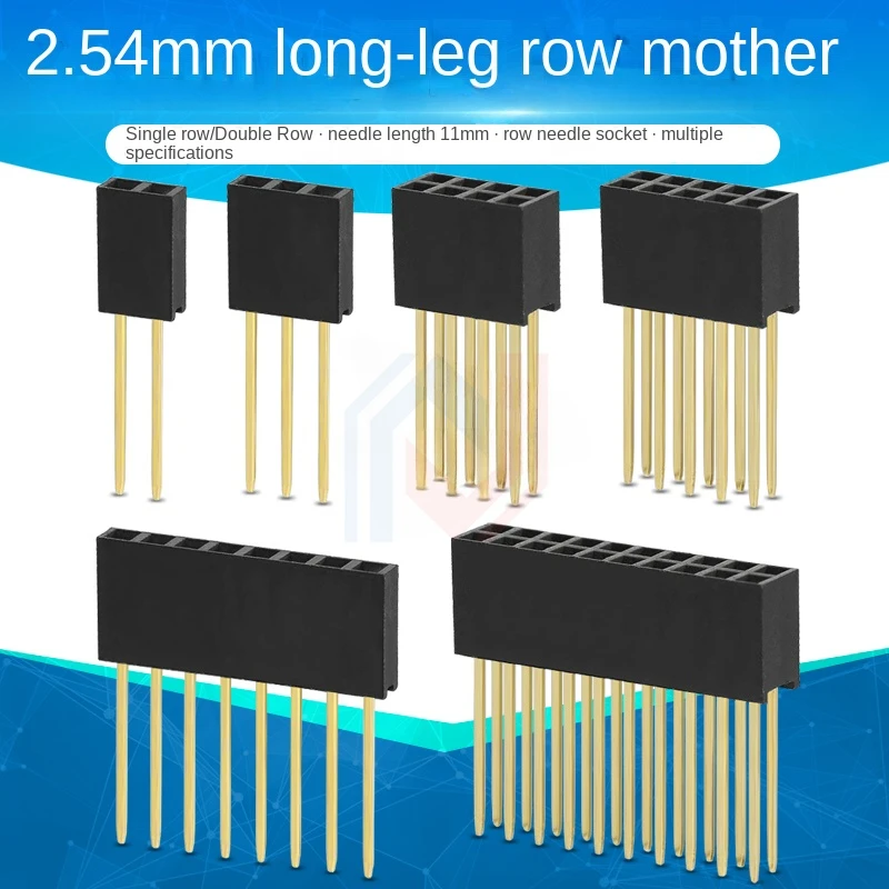 2.54mm Spacing Single Row Double Row Lengthened Female Header Pin Header Long Pin Socket 11mm Pin Length 2*2 3P 4P 5P 6P 8P