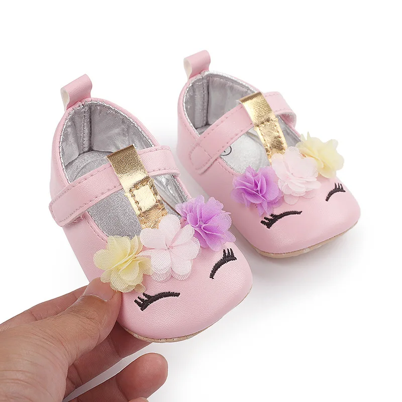 Oddler Baby Girls Flower Unicorn Shoes PU Leather Shoes Soft Sole Crib Shoes