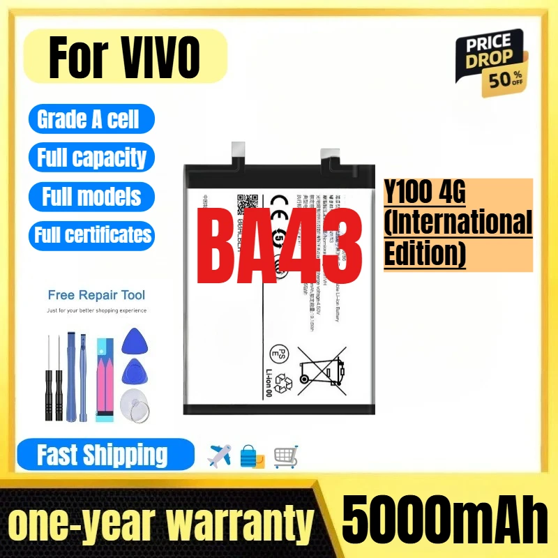 

BA43 for VIVO Y100 4G(International Edition) Phone Battery 0 Cycle High Quality High Capacity Replacement Bateria with Tools