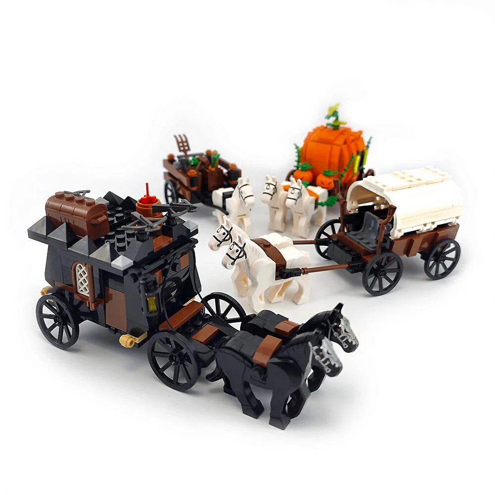 Modèle de chariot militaire médiéval Moc créatif, chariot occidental, blocs de construction de chevaux de Transport, jouet d'assemblage à monter soi-même, cadeau d'anniversaire