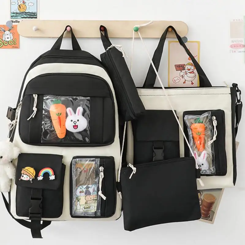 Girls School Backpack Set Of 4 Aesthetic Backpack Set For School Large Capacity Schoolbag With Kawaii Pin And Accessories