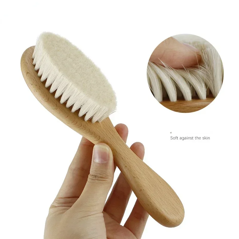 New Baby Care Pure Natural Wool Baby Wooden Brush Comb Brush Baby Hairbrush Newborn Hair Brush Infant Comb Head Massager