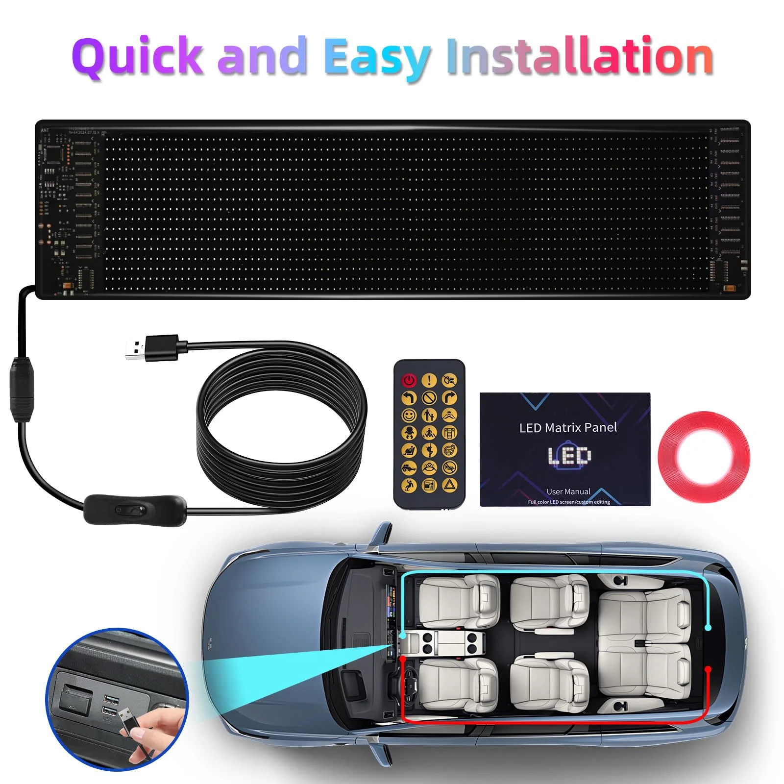 

USB 5 В RGB автомобильный знак Bluetooth управление приложением светодиодная матричная пиксельная панель гибкий адресный узор граффити прокрутка текстовая анимация