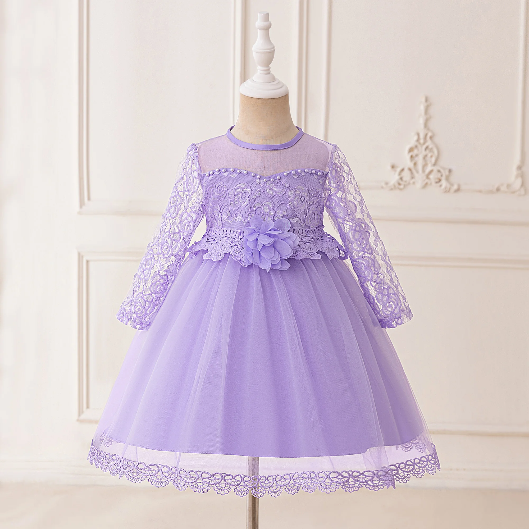Elegant Baptism Party Girls Dress Long Sleeve Flower Wedding Bridesmaids Birthday Princess Dresses Girl First Communion Vestidos view 2
