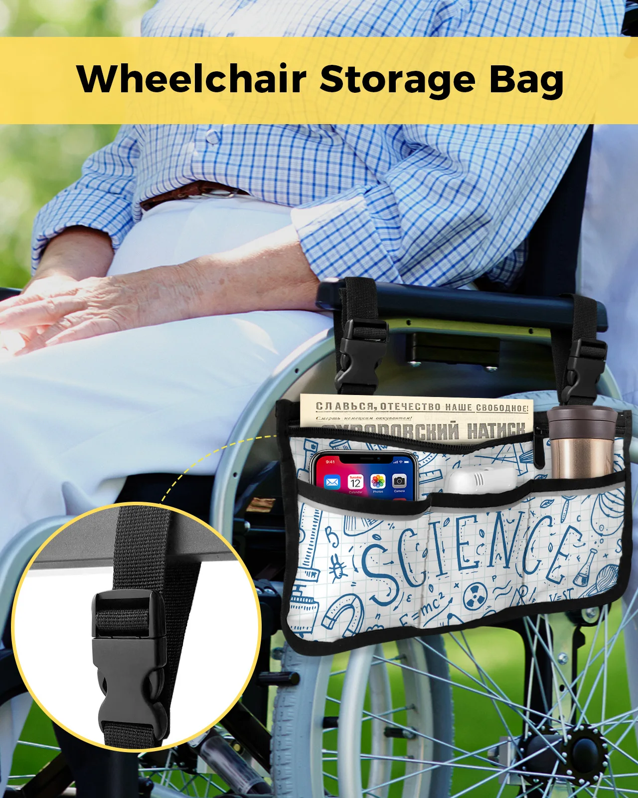 Science Rocket Microscope Planet Wheelchair Bag With Pockets Armrest Side Bags Electric Scooter Walking Frame Storage Pouch