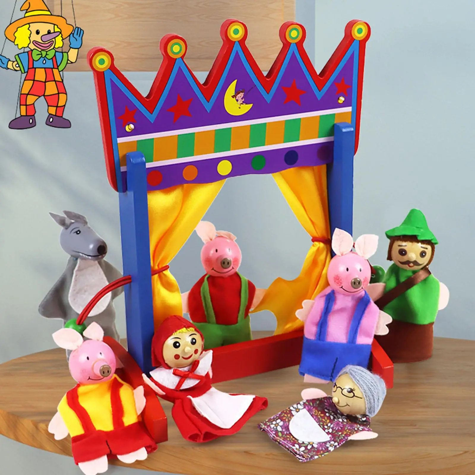 Ensemble de support de mini marionnettes, jouets de divertissement en bois, cadeaux de beurre en peluche, faveur de fête