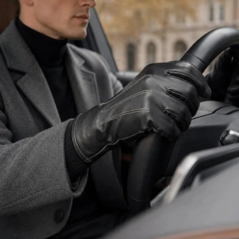 1/2Pairs Winter Faux Leather Gloves for Men Women Thermal Warm Windproof Driving Cycling Touchscreen with Fleece Lining Outdoor