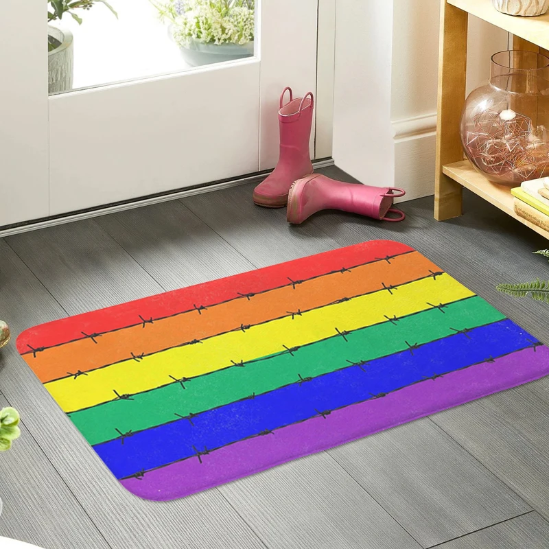 Rainbow LGBT Pride Flag Carpet Entrance of House Porch Foot Mat Non-slip Balcony Kitchen Bedroom Rug Doormat Home Decor Items