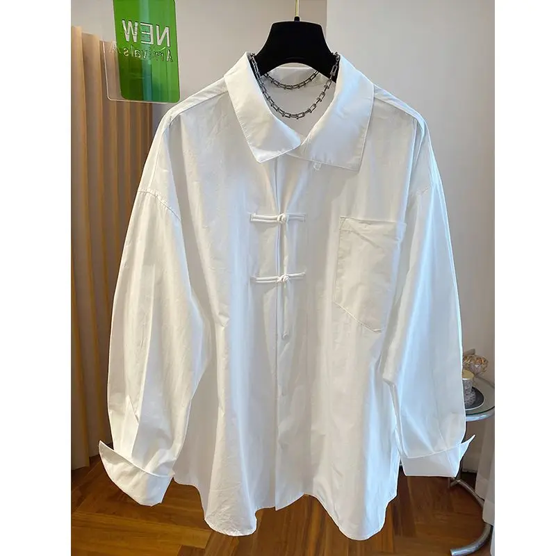 New New Chinese Style Light National Style Button-up Long-sleeved Shirt White High-end Anti-wrinkle Cotton Top