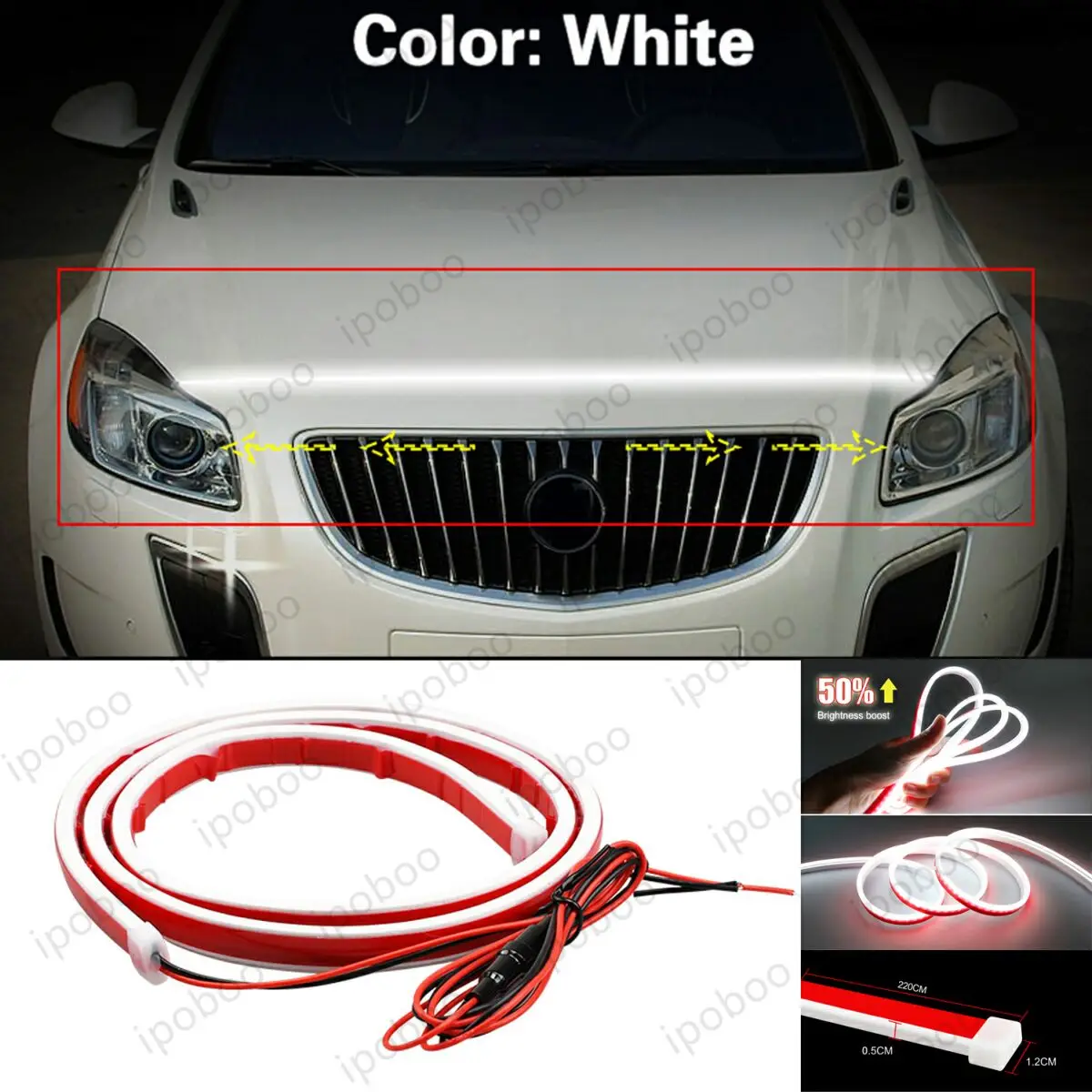 

86" LED Hood Light Strip For Buick Regal 2004-2023 Flexible Dynamic Scan Start Up Hoodbeam Kit Engine Cover Decoration Light