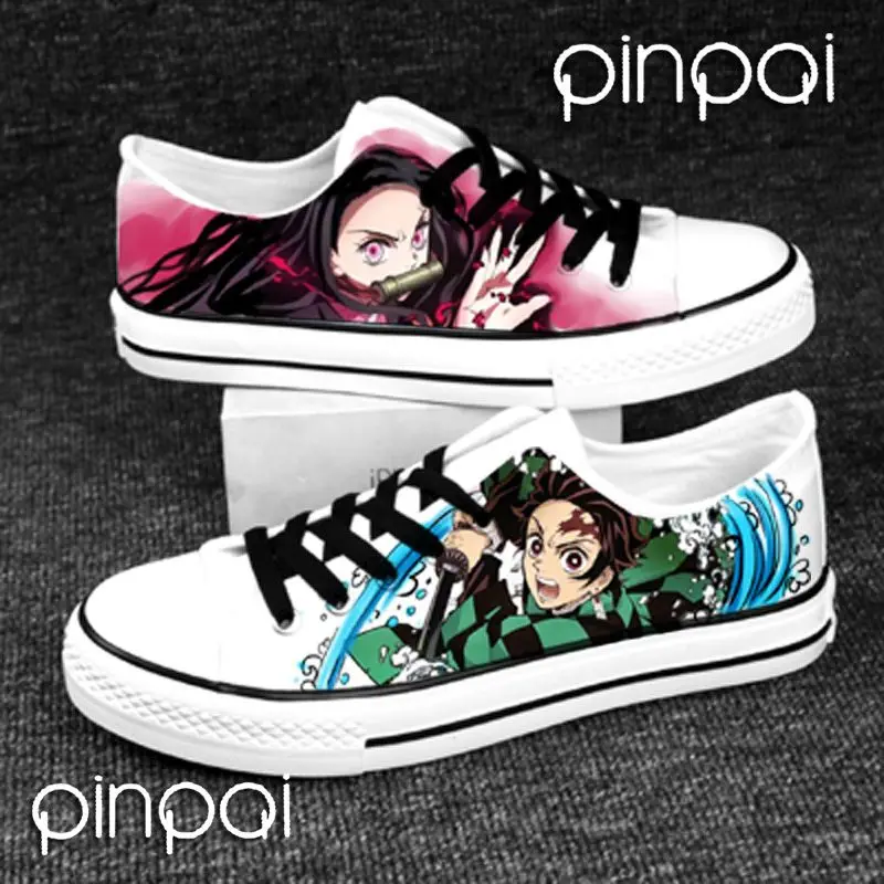 

Demon Slayer Spring and Autumn Low-Top Canvas Shoes Reflective Breathable Sneakers Kochou Shinobu Graffiti Print Sneakers Gift