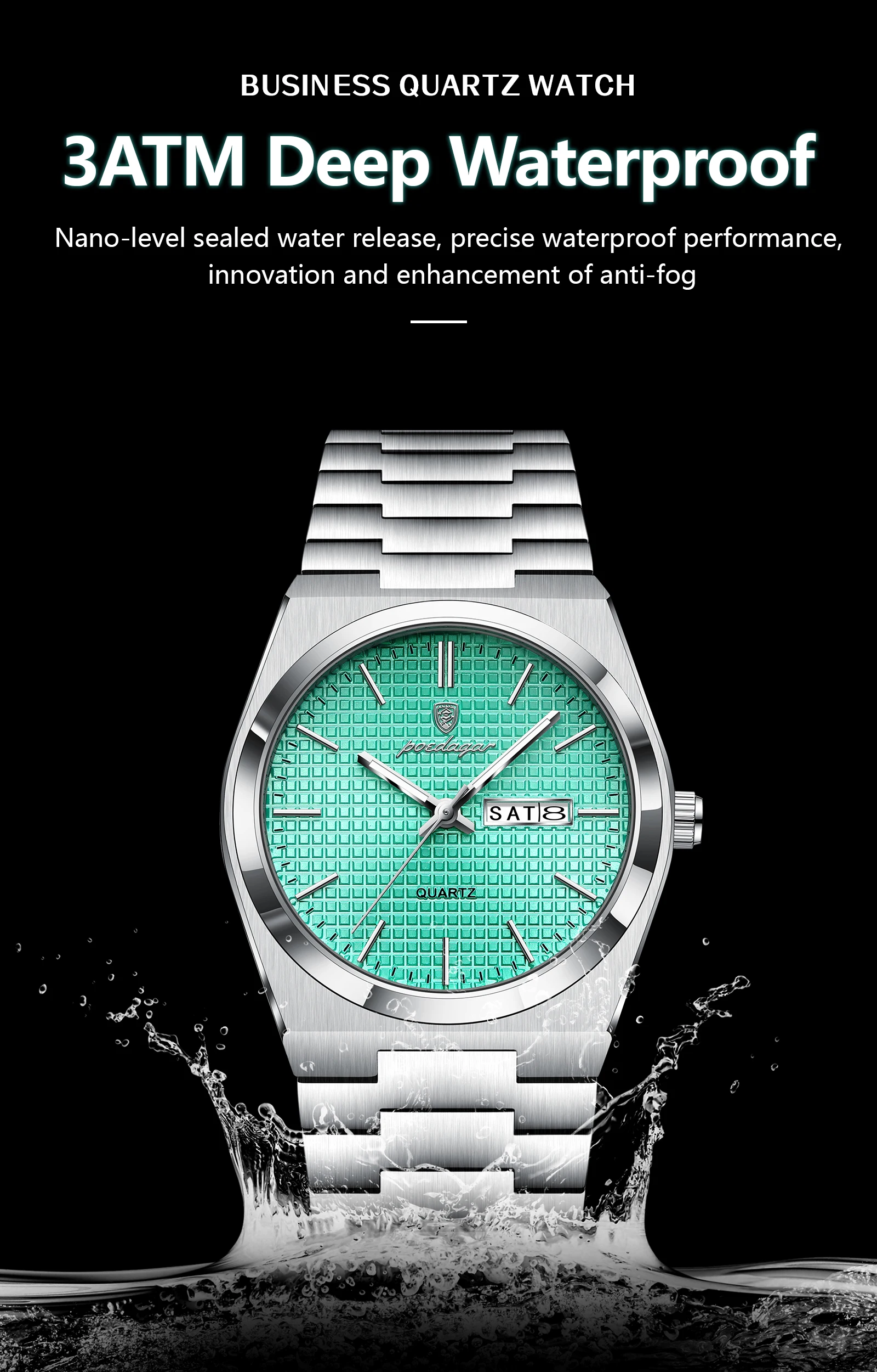 POEDAGAR Top Business Mann Uhr Leuchtende Wasserdichte Edelstahl Männer Armbanduhr Datum Woche Quarz Mode Lässig männer Uhren – Detail 12