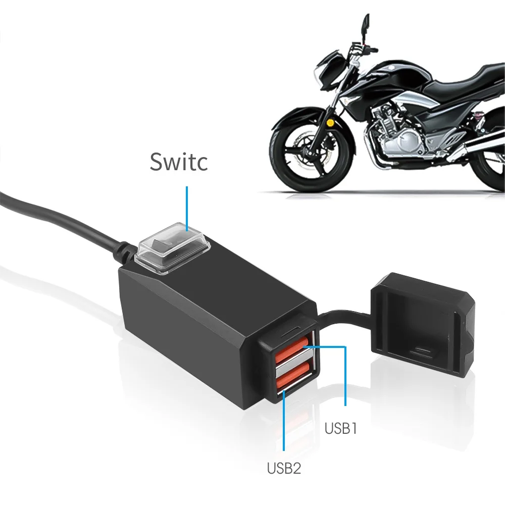 QC3.0 USB Motorcycle Socket Waterproof Dual USB Outlet Change 5V Power Supply Adapter With ON/Off Switch For Phone Navigation