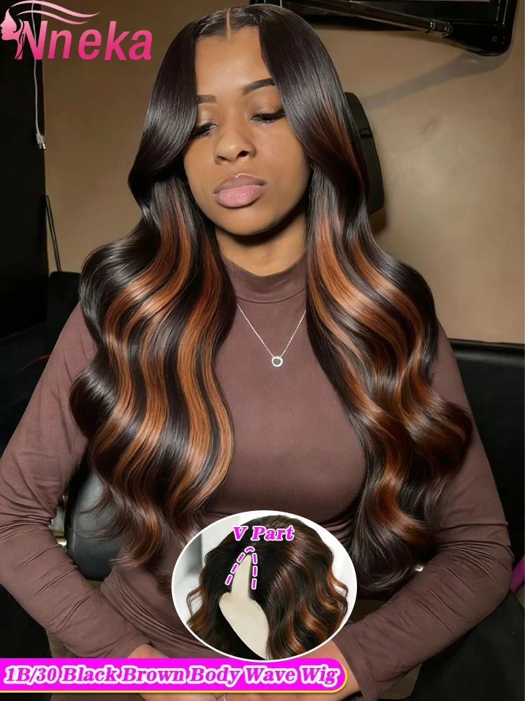 

Парик Body Wave 1B/30 Highlight V-образной формы, плотность 250%, с эффектом свободной волны, из натуральных волос, на клипсах, без необходимости оставлять свои волосы наружу, без пришивания