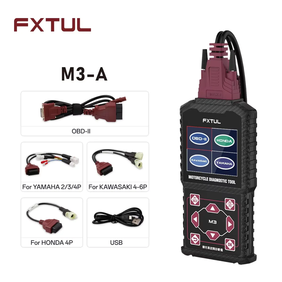

FXTUL M3 Motorcycle Diagnostic Tool OBD2 Scanner Clear Fault Codes for Yamaha Suzuki HONDA Kawasaki ABS