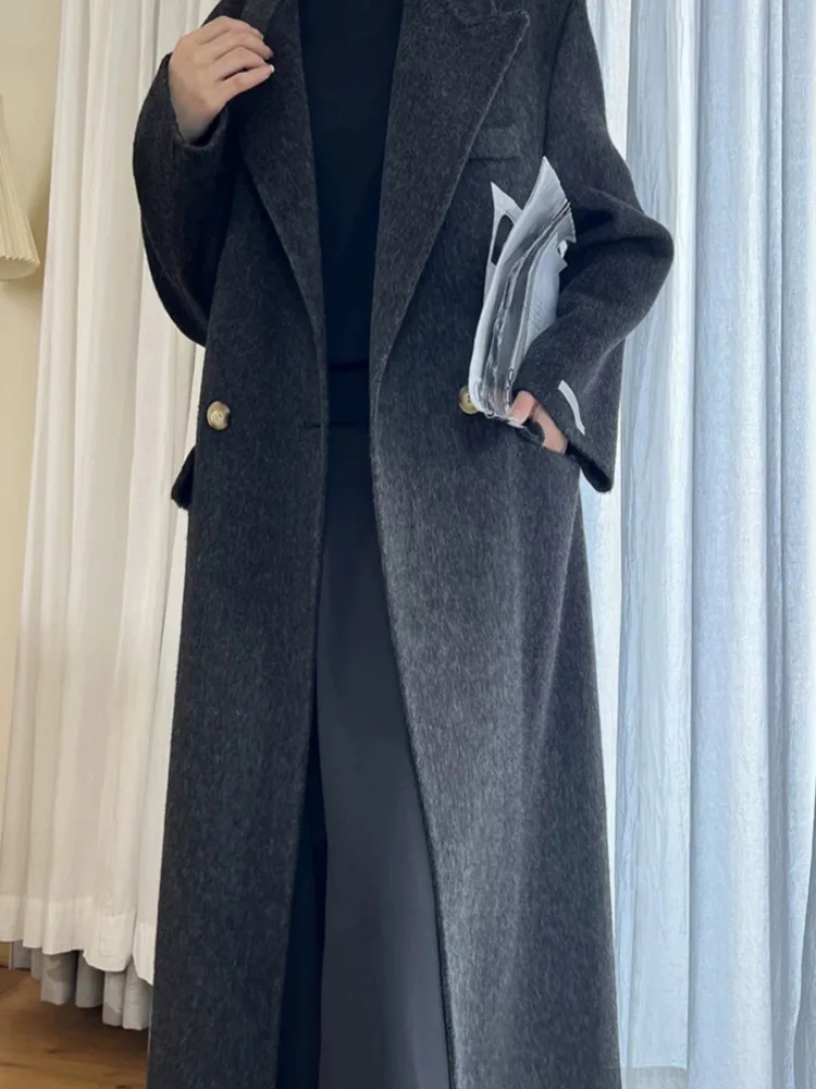 ZMEENNA femmes élégant laine mélange Long pardessus Double boutonnage revers col chaud hiver veste Chic vêtements d'extérieur décontracté ZM3503