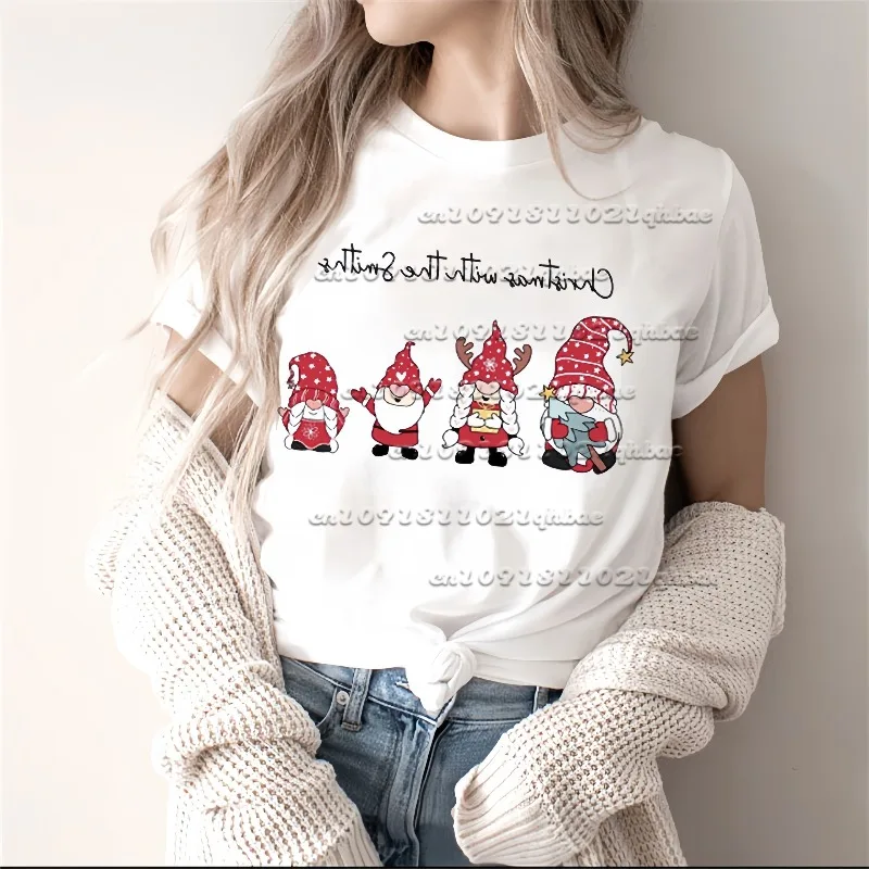 

Новые американские рождественские элементы с 3D-принтом и короткими рукавами, простая и универсальная, быстросохнущая футболка, модный топ