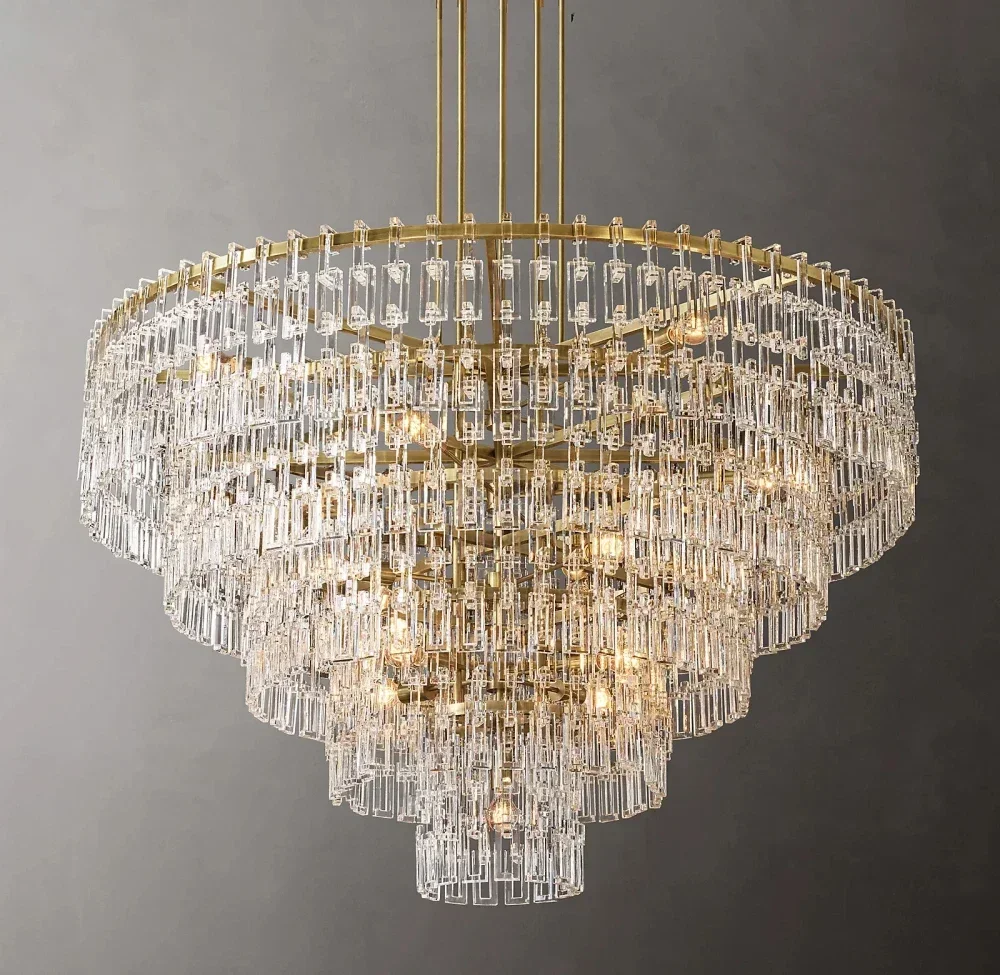 

Round LED Chandeliers Modern Retro K9 Crystal Metal Tiers Large Pendant Lights Bedroom Living Room Lamps Lustre Decor