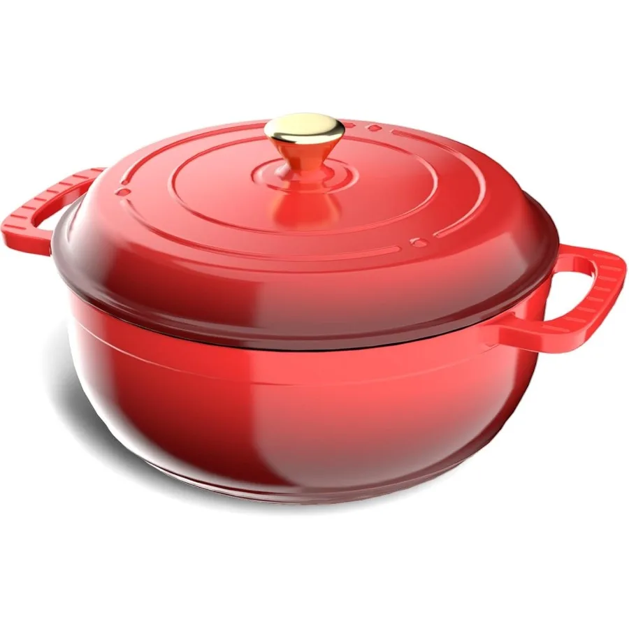 

Enameled Cast Iron Round Dutch Oven 7.5QT Pot with Lid and Dual Handles Includes Silicone Gloves Oven Safe up to 500F HeavyDuty