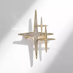 Exquisite Rhinestone Cross Star Shape Brooch Shiny Metal Lapel Pins For Women Men Clothing Accessories Office Party Jewelry Gift