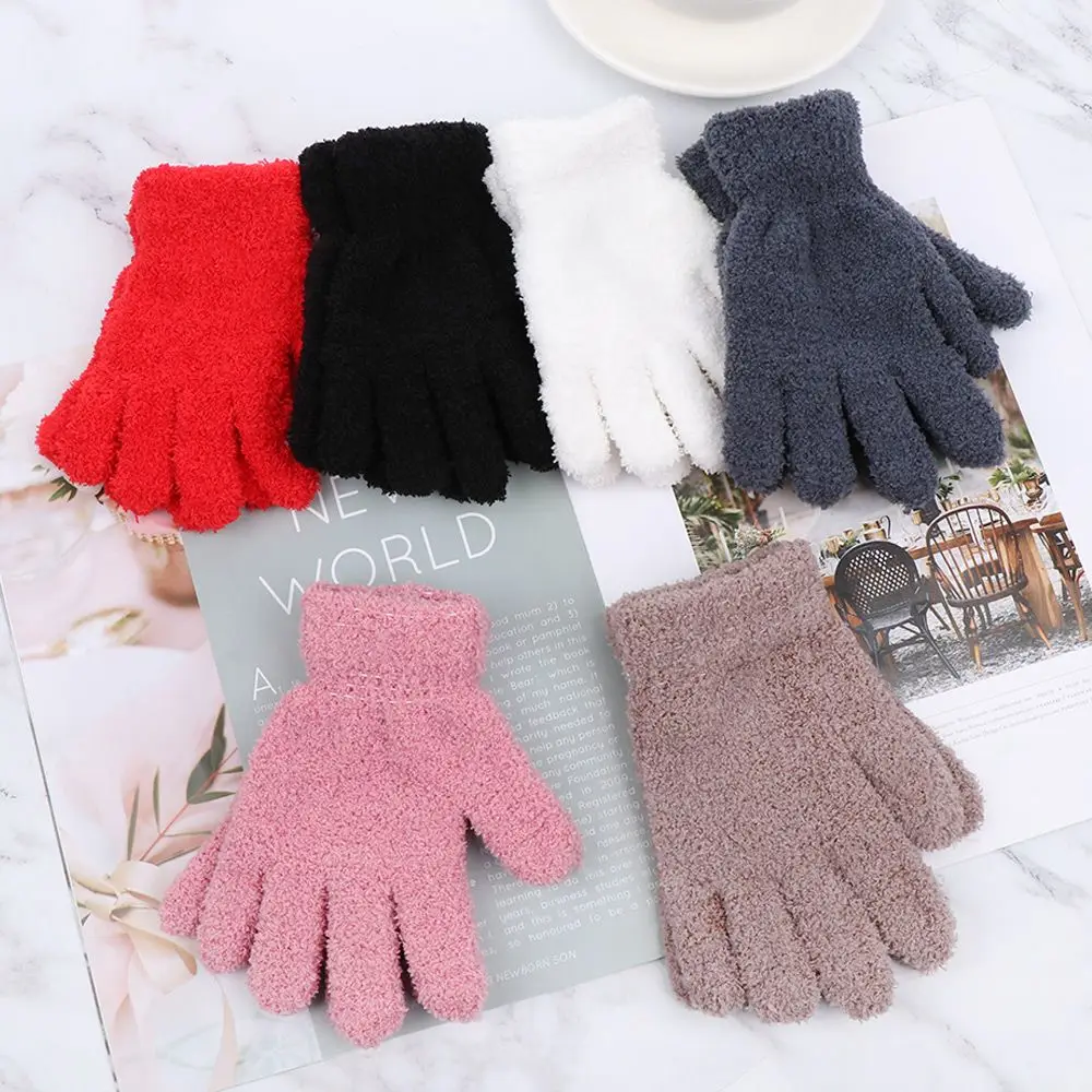 

Hot Sale Winter Lovely Cartoon Gloves Candy Color Coral Mittens Full Fingers