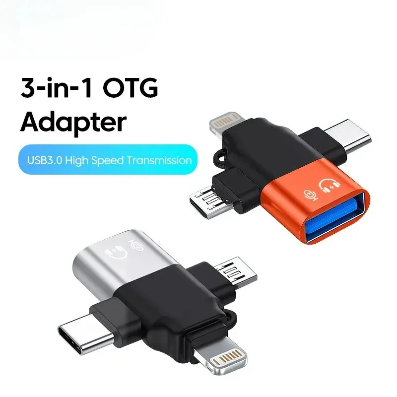 

3 in 1 OTG Adapter USB3.0 to Micro USB/Type C/Lightning Converter For iphone Xiaomi Samsung Mouse Keyboard U Flash drive
