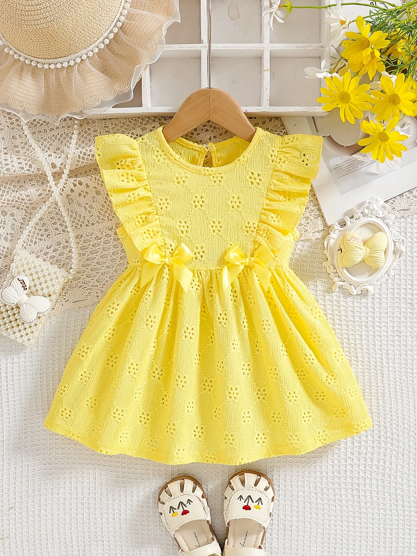 

Летнее модное платье с пышными рукавами и бантом для маленьких девочек: универсальный милый милый стиль, подарок на День святого Валентина/день рождения