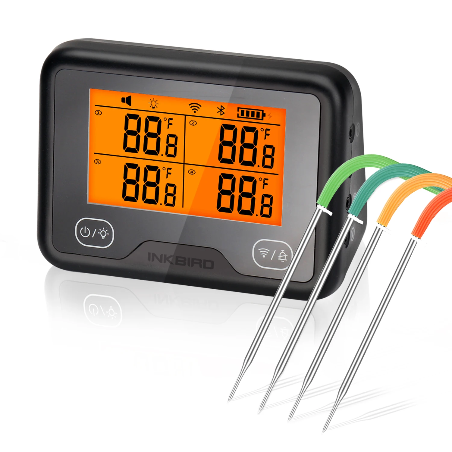 INKBIRD IBBQ-4BW Wi-Fi&Bluetooth Digital Grill Thermometer Rechargeable Wireless BBQ Thermometer with 4 Probes Temp Graph Alarm