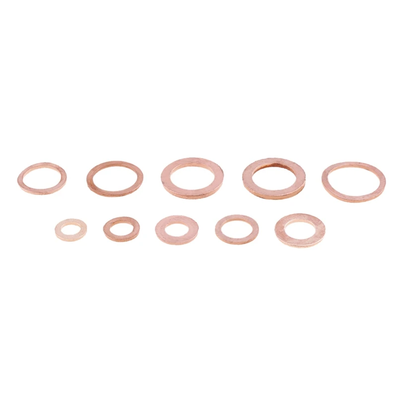 200Pcs Copper Washer Gasket Nut Bolt Set Flat Sealing O Ring Solid Gasket Assortment Kit Car Engine Oil Gasket Plug