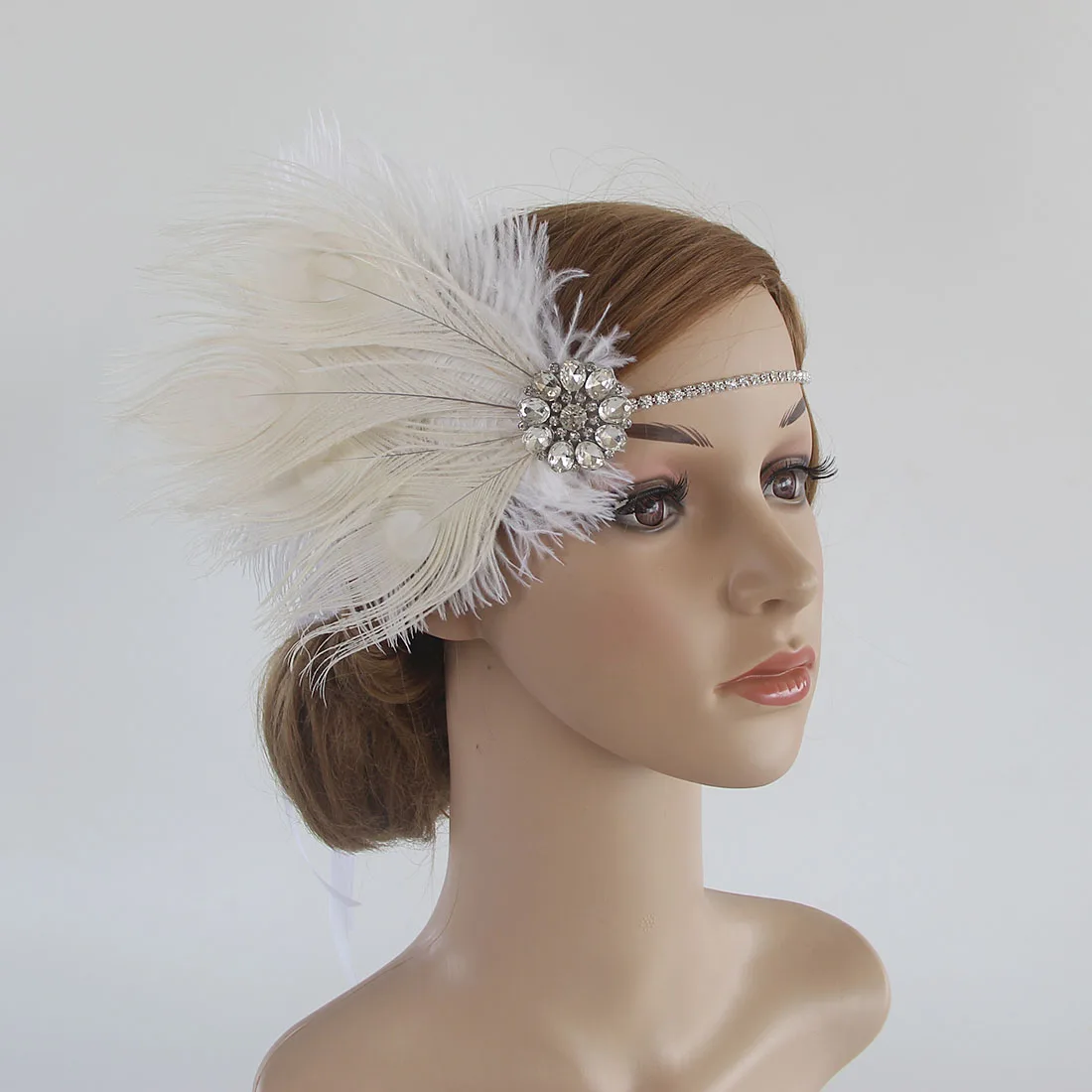 

Vintage 1920 Flapper Girls Ballroom Latin Dance Party Headband Peacock Feather Rhinestone Hair Band for Women Girls